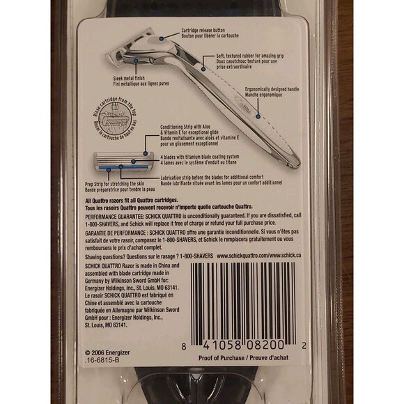 NOS Schick Quattro Titanium 4 Blade Razor 2 Cartridges Edging Blade 2006 Sealed - Picture 10 of 11